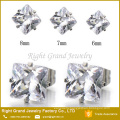 Stainless Steel Prong Set Black Cubic Zircon Square Earrings For Women